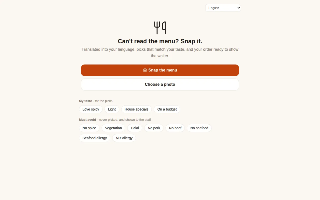 Menu Snap open in a browser